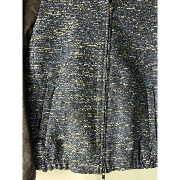 Madewell Womens Blue Heather Black Colorblock Full Zip Leather‎ Bomber Jacket XS - Picture 2 of 9